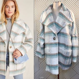 Anthropologie Elsa Plaid Check Coat in White